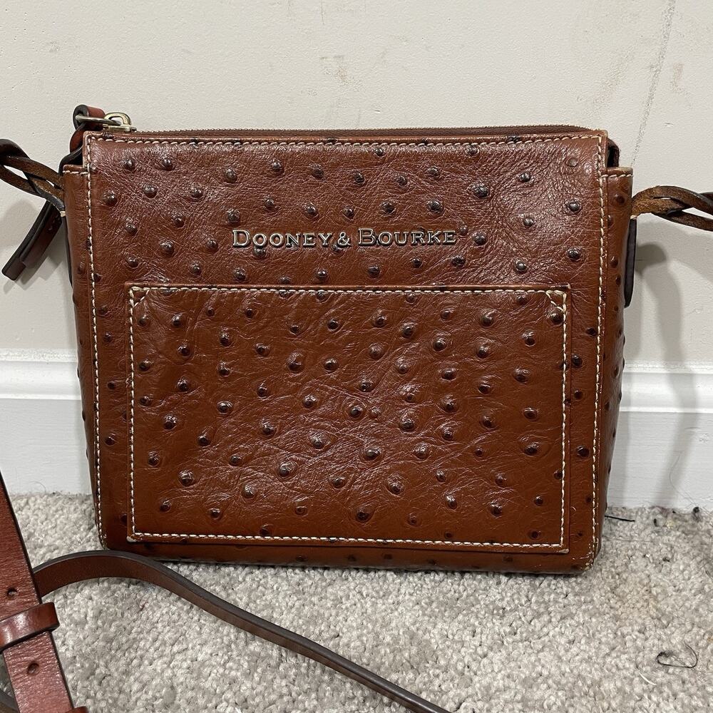 Dooney & Bourke MARLEE Tan Brown Ostrich Embossed Leather Crossbody Purse
